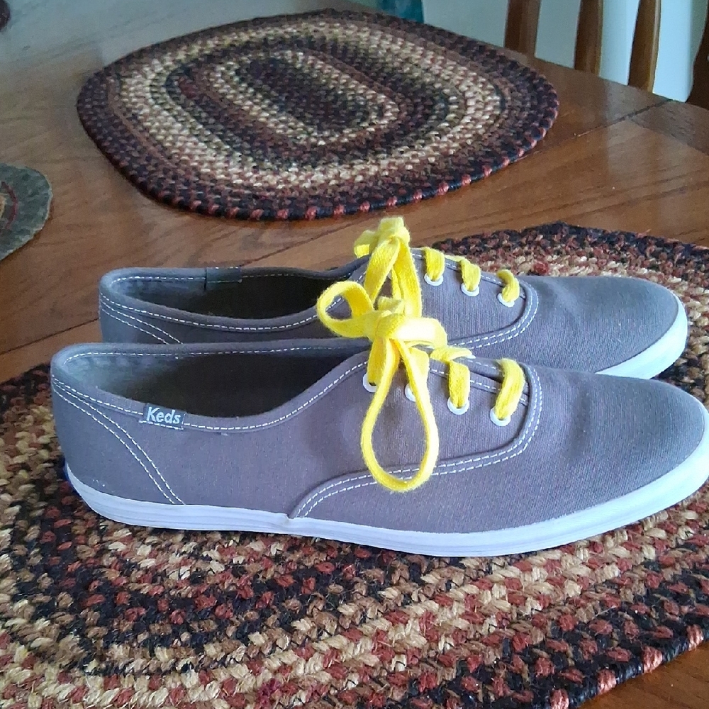 Keds Casual Gray Shoes with Bright Yellow Laces